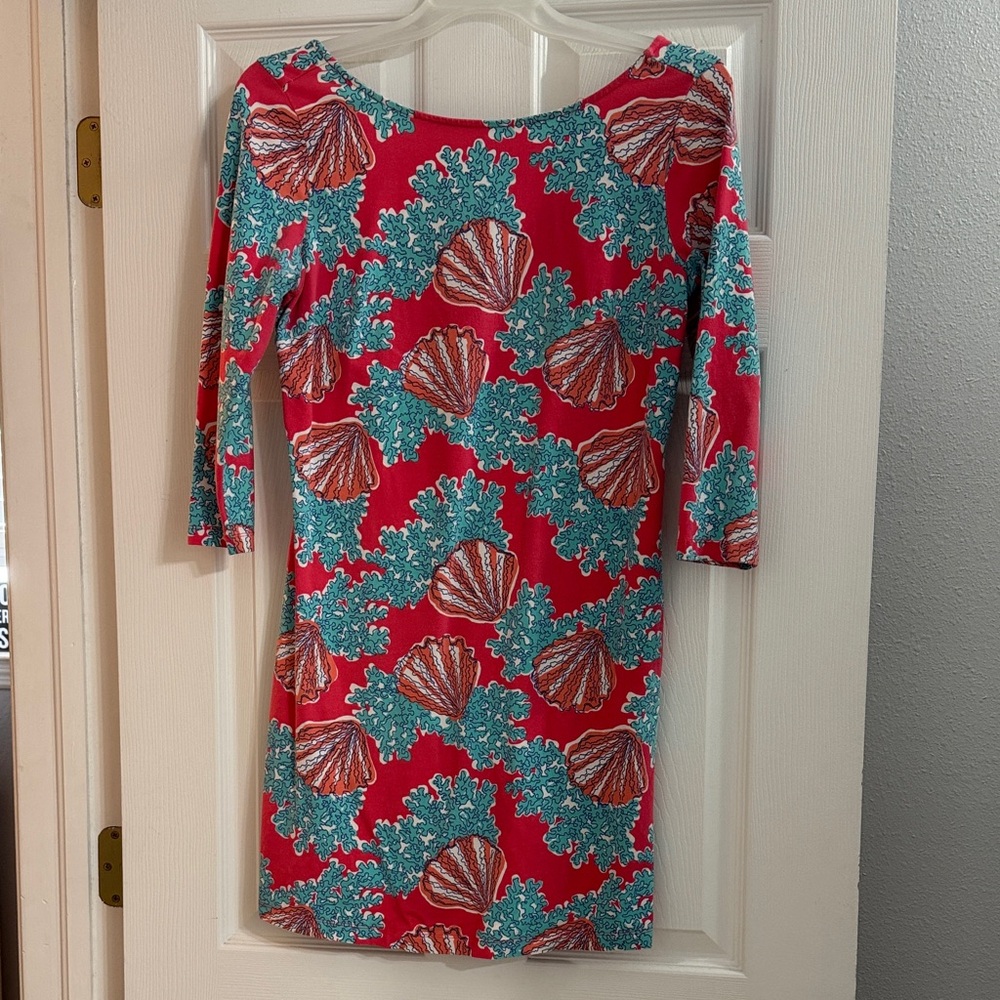 Lilly Pulitzer Red Dress with Teal Seashell Print